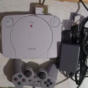 PS One White Console, Gray Playstation Controller, System Cables & Memory Card